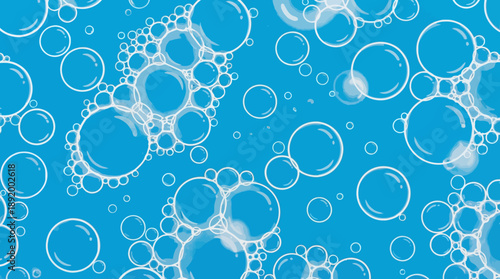 Abstract blue background with overlapping white bubble rings creating a playful, modern pattern