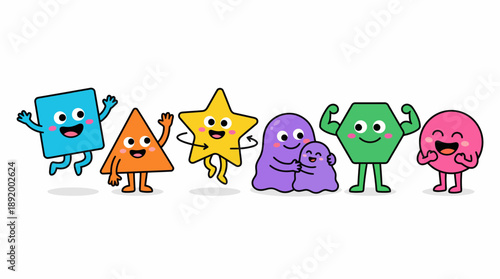 Colorful row of cute cartoon monsters: playful, friendly characters in a flat vector illustration for kids, education, and classroom decor