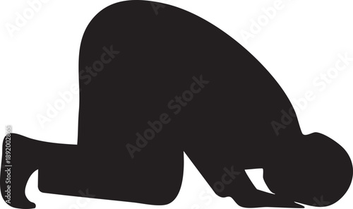 Muslim Man Standing in Prayer Performing Salah Black Silhouette Vector on Transparent Background