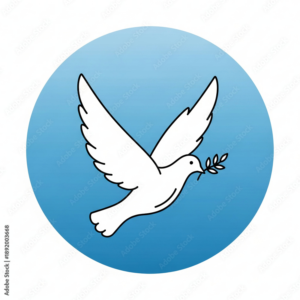Obraz premium Flying white dove with an olive branch a simple outline vector icon in a blue gradient circle symbolizing peace hope and freedom