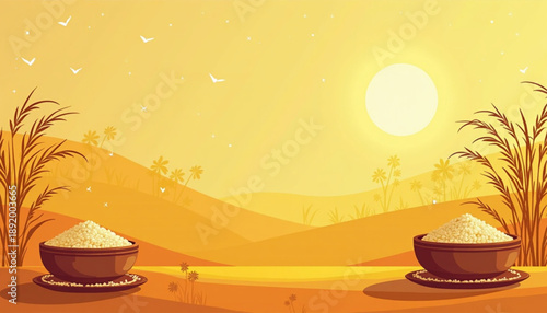 Abstract Pongal Festival Background Flat Vector Illustration