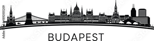 Black silhouette of Budapest Hungary skyline featuring the Parliament Building Chain Bridge and Buda Castle landmarks vector illustration design