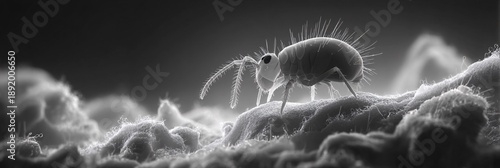 close-up microscopic ant creature on surface for scientific research and education