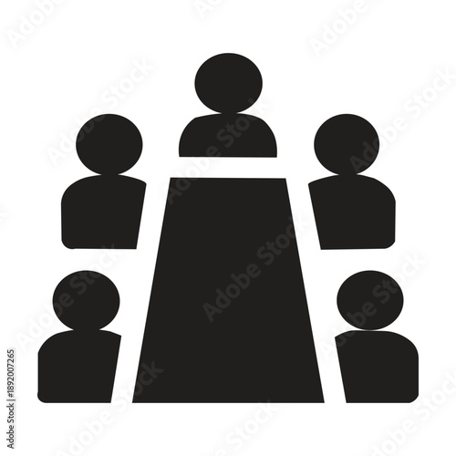 Icon image of people in a work meeting silhouette illustration generally depicts collaboration, discussion, and professionalism in an office environment