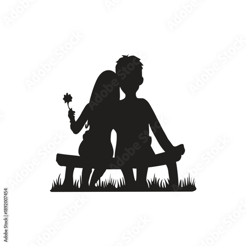Icon image of a couple sitting together silhouette illustration generally depicts two individuals (man and woman) spending time together in an intimate and affectionate atmosphere