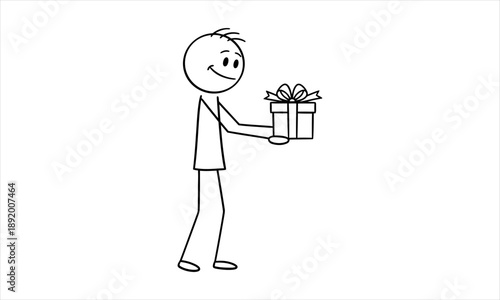 Simple stick figure character presenting a thoughtful gift, a concept of generosity