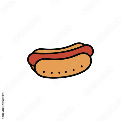 Cartoon hotdog with bun illustration simple design on transparent background