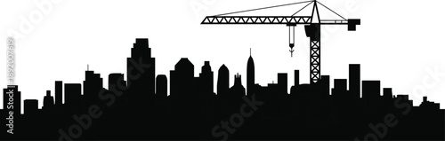 City, skyline, silhouette, construction, crane, urban, skyscrapers, buildings, architecture, development, infrastructure, cityscape, downtown, industry, engineering, progress, vector, background