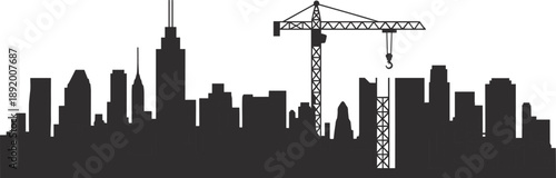 City, skyline, silhouette, construction, crane, urban, skyscrapers, buildings, architecture, development, infrastructure, downtown, cityscape, industry, engineering, progress, vector, background