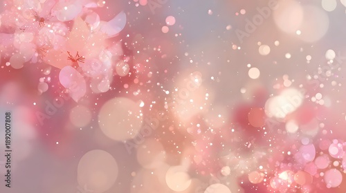 Soft pink bokeh background with glowing golden light particles dreamy abstract festive atmosphere texture
