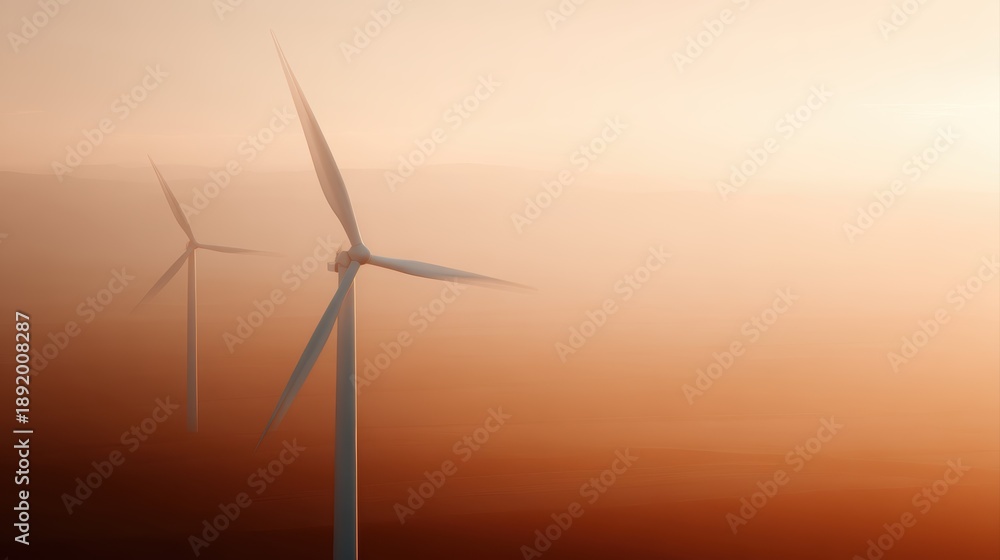 Fototapeta premium aerial view of wind turbines generating green energy at sunset, clean power reducing carbon emissions, ecology technology