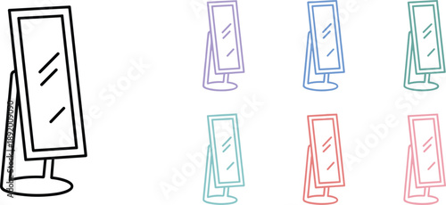 One Black Framed Mirror and Six Small Colorful Framed Mirrors standing mirror pastel