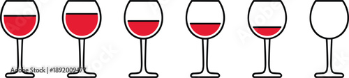 Six Wine Glasses Showing Different Levels of Red Wine and One Empty beverage drink