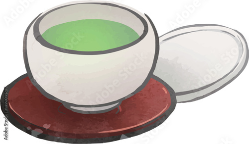 お茶　湯呑に入った温かい日本茶のイラスト