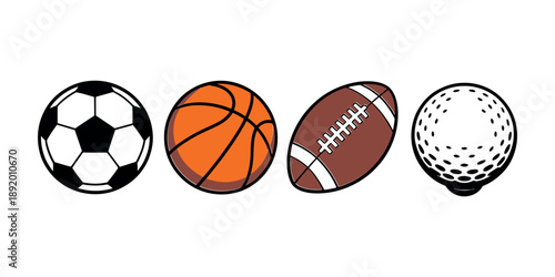 Diverse Popular Sports Ball Illustration Set featuring realistic and flat design versions of soccer, basketball, and tennis balls.