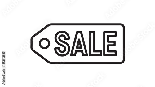 Sale Tag Icon in Simple Black Outline on White Background for E-commerce