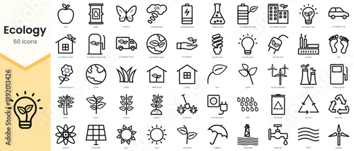 Set of ecology icons. Simple line art style icons pack. Vector illustration