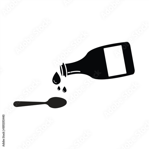 Liquid medicine bottle icon. Cough syrup icon. Symbols for syrup, vitamins, supplements, antibiotics, and prescription drugs. Vector illustration