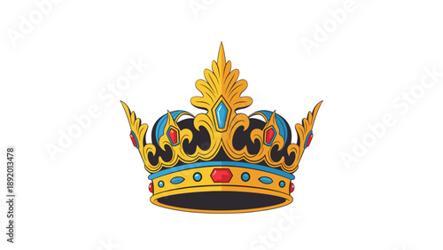 Golden Royal Crown with Colorful Jewels Vector Illustration on White Background