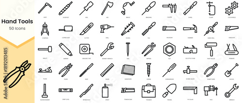 Set of hand tools icons. Simple line art style icons pack. Vector illustration