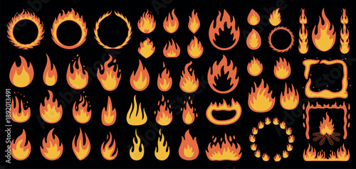 Flaming Fire Colorful Emblem Set Vector Design