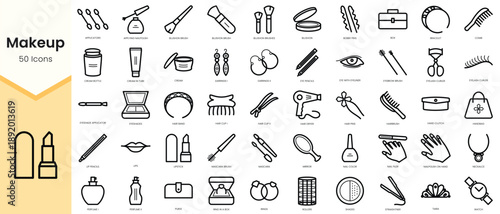 Set of Makeup icons. Simple line art style icons pack. Vector illustration