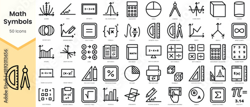 Set of Math Symbols icons. Simple line art style icons pack. Vector illustration
