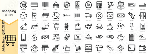 Set of shopping icons. Simple line art style icons pack. Vector illustration