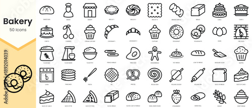 Set of bakery icons. Simple line art style icons pack. Vector illustration