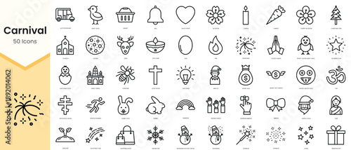 Set of carnival icons. Simple line art style icons pack. Vector illustration