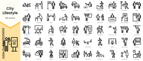 Set of city lifestyle icons. Simple line art style icons pack. Vector illustration