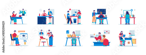 Set of 10 course illustrations. Flat vector concepts.