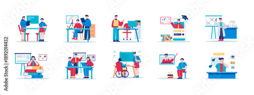 Set of 10 course illustrations. Flat vector concepts.