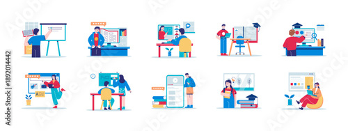 Set of 10 course illustrations. Flat vector concepts.