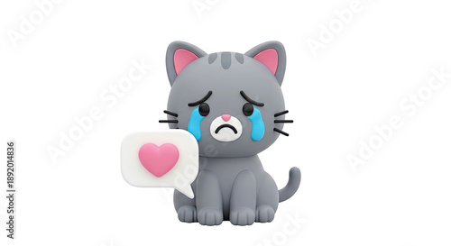 Sad Cat Crying with Heart Bubble