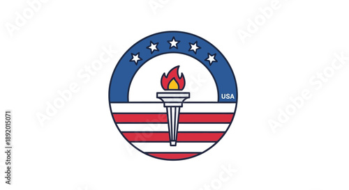 Illustration of a torch with a flame on a USA flag background, symbolizing freedom and patriotism for Presidents' Day in America.