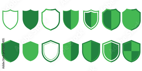 Shield icon set. Security guard symbol in green color vector illustration