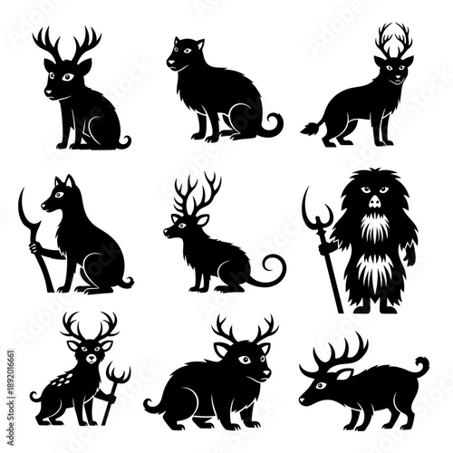 Mythical Forest Creatures and Animals Silhouettes