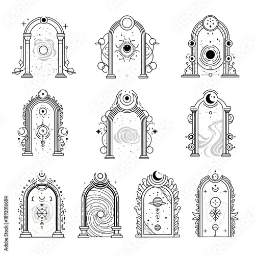Mystical Gateways Line Art Collection
