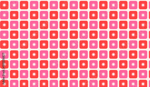 Seamless pink and red geometric retro star pattern