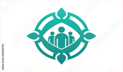 Teal Abstract Geometric Logo Symbolizing Teamwork and Connection with Stylized People Icons