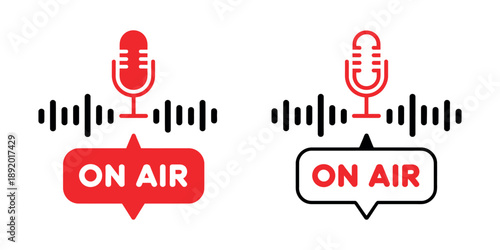 Live On Air Microphone Icon with Sound Wave Signs