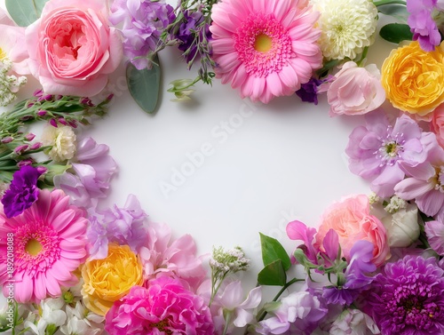 Wallpaper Mural 色とりどりの花で縁取られた華やかな空白スペースを活かしたフラワーフレーム背景デザイン Torontodigital.ca