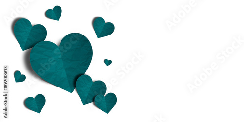green paper hearts crumpled isolated on transparent background. Valentine's day.