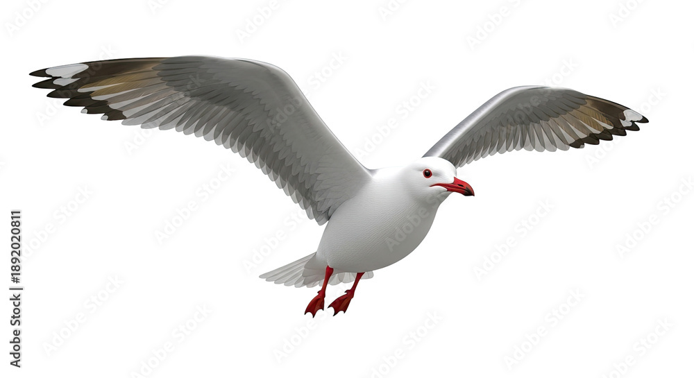 Fototapeta premium Seagull in flight against a white background