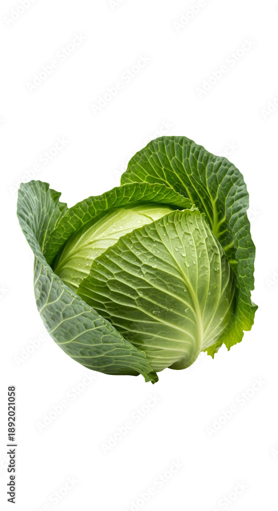 Obraz premium Isolated head of fresh green cabbage, tightly bound leaves, healthy food concept