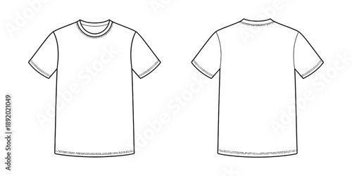 Blank T-Shirt Line Template Mockup featuring a clean black outline of a short-sleeve crew neck shirt for apparel design and technical drawing.