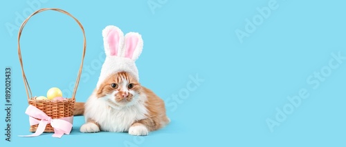 Cute cat with bunny ears an...