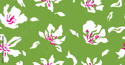 Abstract hand drawn flowers seamless background, textiles or fabric design