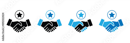 Handshake icon set. Business agreement handshake. Friendly handshake icon symbol. Partnership agreement symbol for apps, UI, websites, vector illustration.